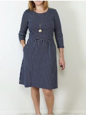 Boden Navy White Striped Shoulder Zip Dress 6L